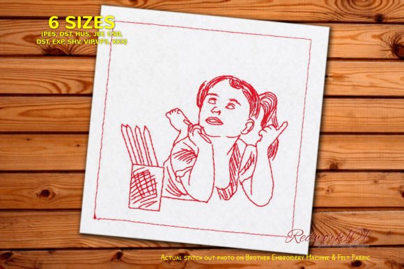 Girl Doing Homework Redwork Embroidery Review