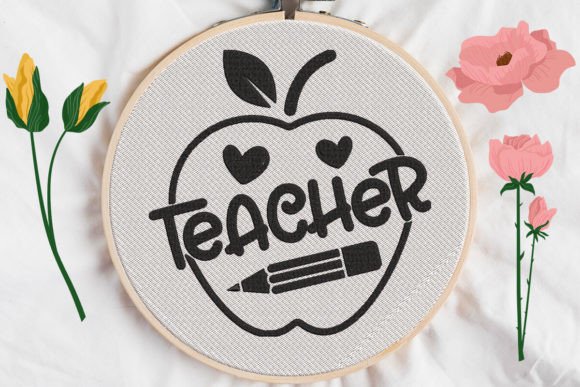 Teacher Sign in an Apple: A Sweet Back to School Embroidery Pick